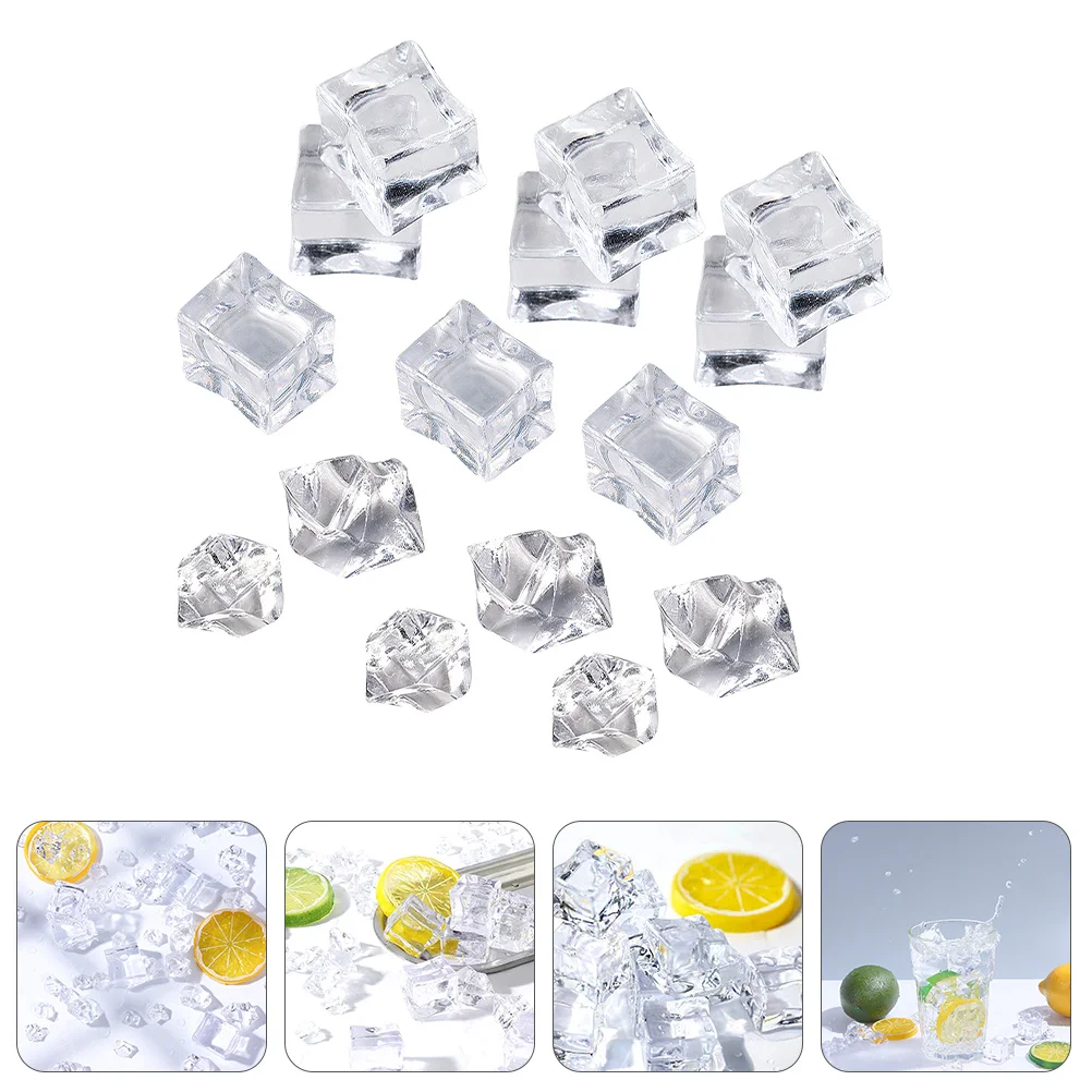 

200Pcs Fake Ice Cubes Acrylic Ice Cube Props Transparent Reusable Simulation Photography Display Photography Props