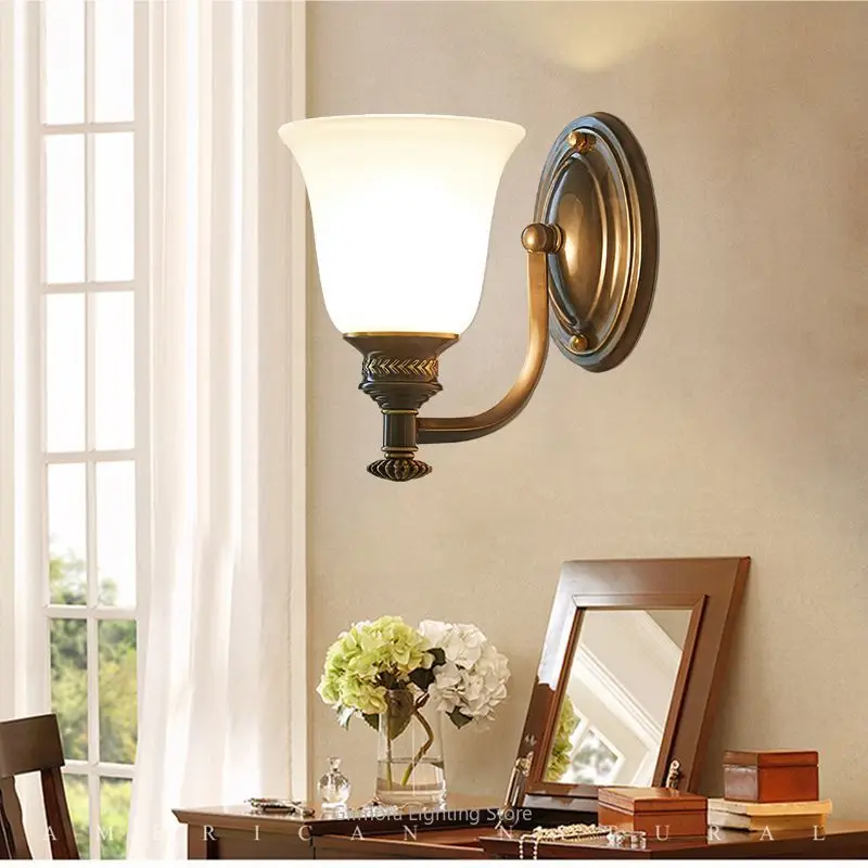

American Style Black Brass Wall Sconce for Living Room Bedroom Study, Vintage Gold Accent Light for Hallway Staircase Headboard