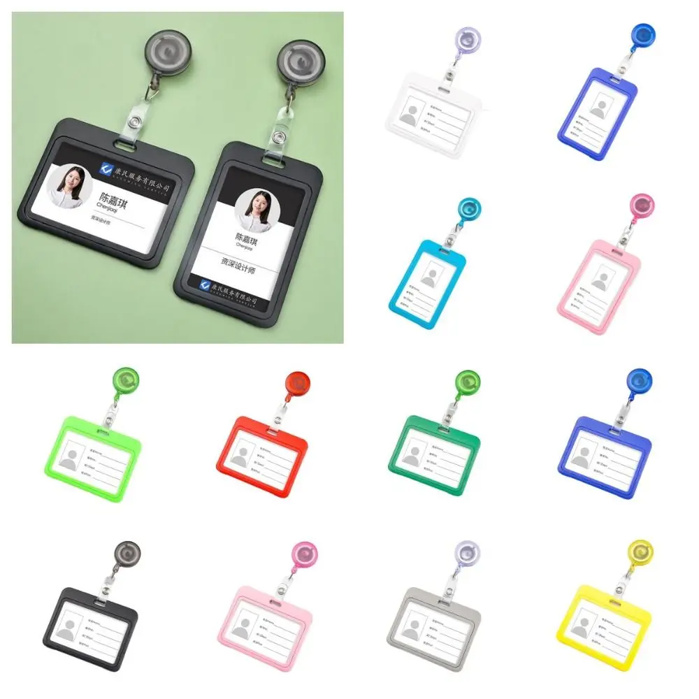 Copertina per carta retrattile in plastica Custodia per copertina per carta multicolore solida con porta badge a clip Biglietto per passaggio autobus