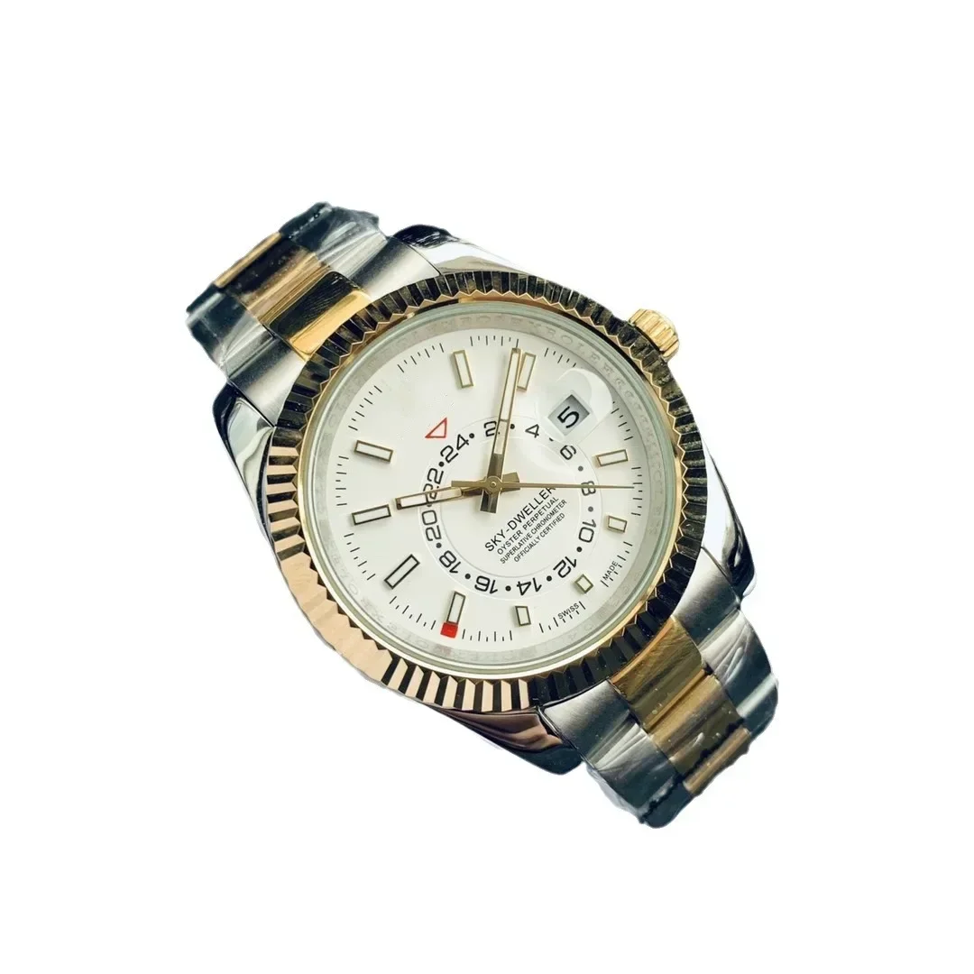 ساعة أوتوماتيكية للرجال ميكانيكية ذاتية الرياح وحزام من الفولاذ المقاوم للصدأ باللون الذهبي الوردي والفضي والأزرق وتاريخ فاخر 40 ملم