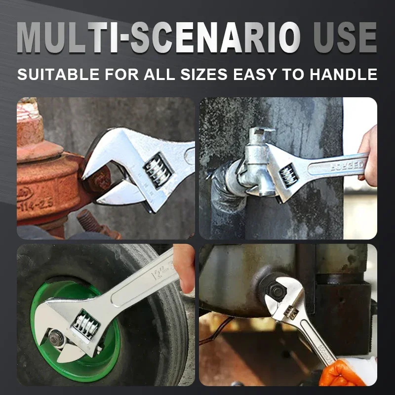 Adjustable Wrench, Large Opening, Long Handle, Universal Spanner, Hand Repair Tools for Mechanical Workshop, CR-V Steel, Multi-P