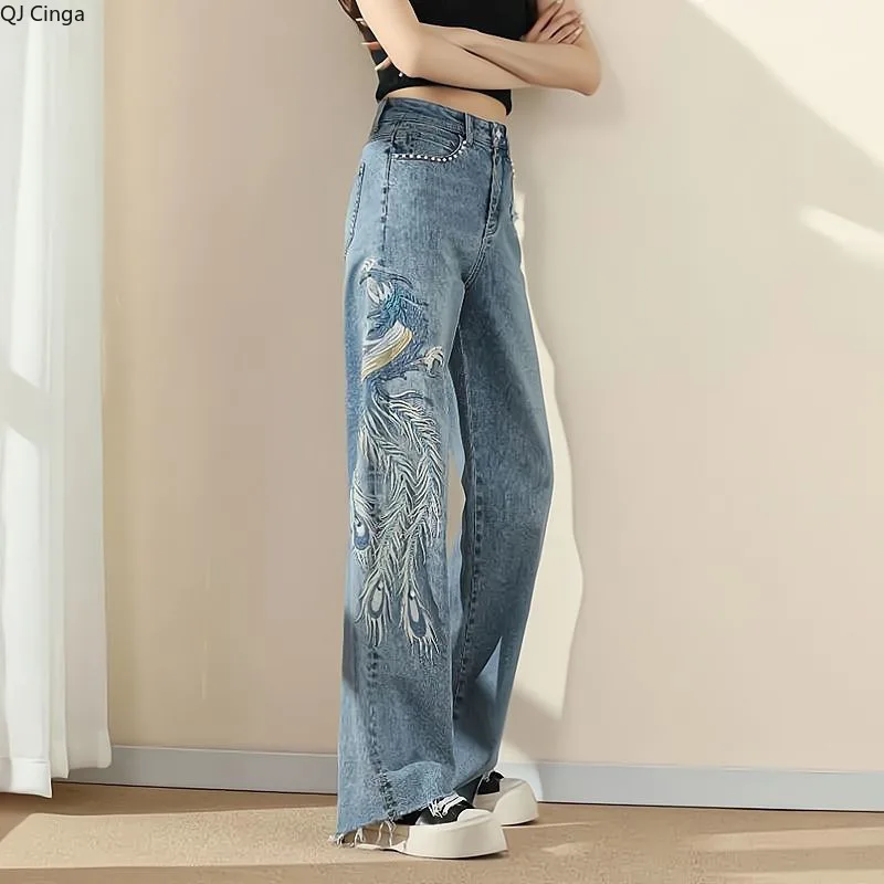 

Голубые женские джинсы с вышивкой, модные свободные джинсовые брюки для молодых женщин. Азиатский размер S-XXXL