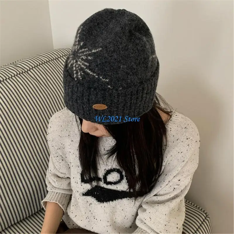 G5GC تصميم ندفة الثلج الشتاء غطاء دافئ الألياف الاكريليك يليبون جاكار جاكارد قبعة للنساء الرجال في الهواء الطلق في الهواء الطلق #1
