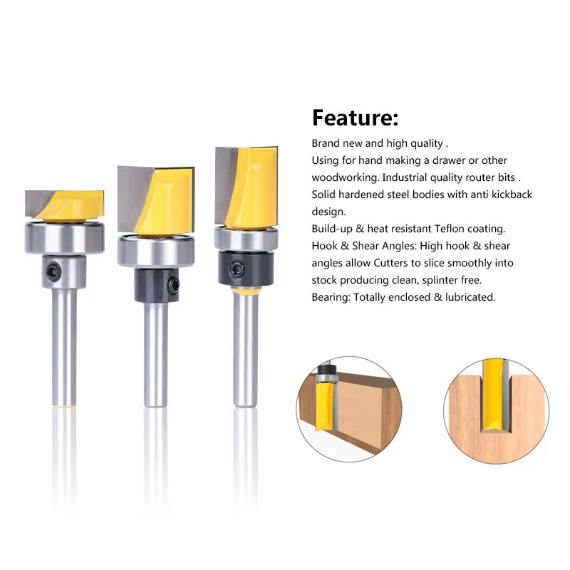 XCAN Template Trim Hinge Mortising Router Bit 6mm 1/4Shank Bottom Cleaning Milling Cutter for Woodworking Pattern Flush Trim Bit