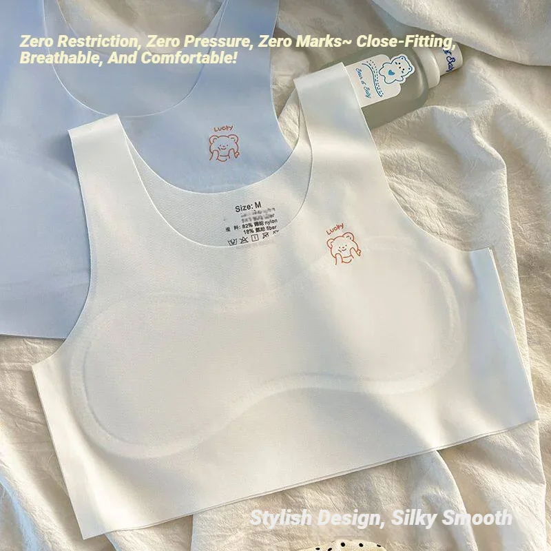 3Pcs Teenagers Comfortable Breathable Simple Training Bra Vest Soft Elastic Skin Friendly Lingerie For Girls No Steel Ring