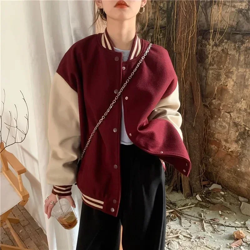 

Smvp 2024 Autumn Winter New Vintage Long Sleeve Keep Warm Baseball Jackets Women Streetwear Preppy Korean Casual Outerwear Lady