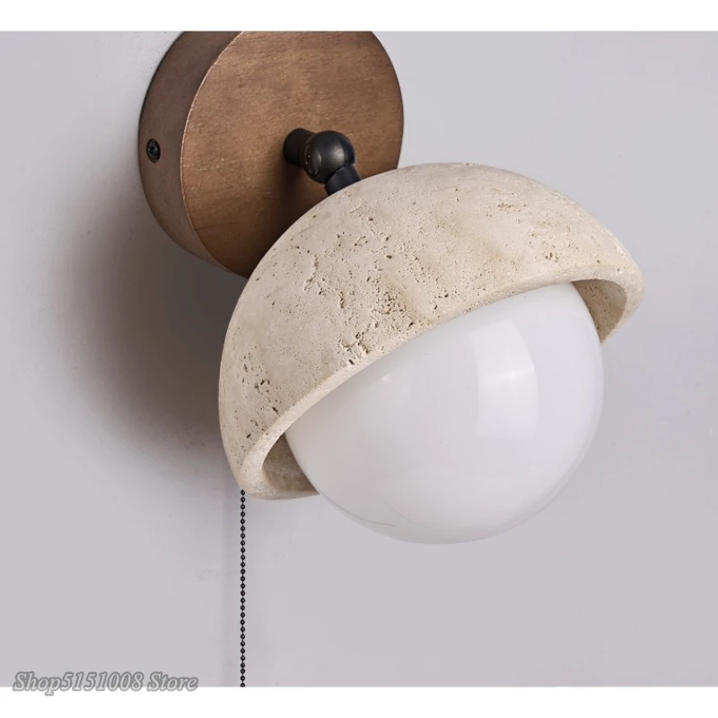Middle-ancient style yellow lcave stone wall light Japanese wind bedroom bedside wall lamp with switch rotatable disconnection