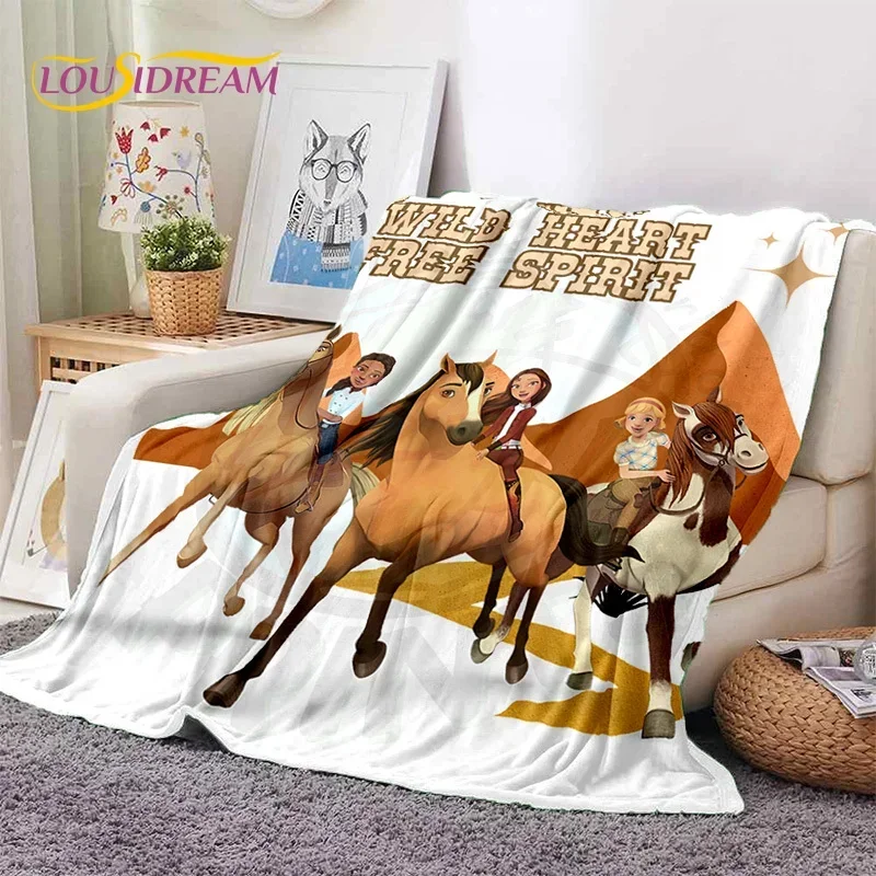 Free cartoon horses soft flannel blanket for spirit riding bedroom sofa picnic, throw blanket cover for outdoor entertainment gi