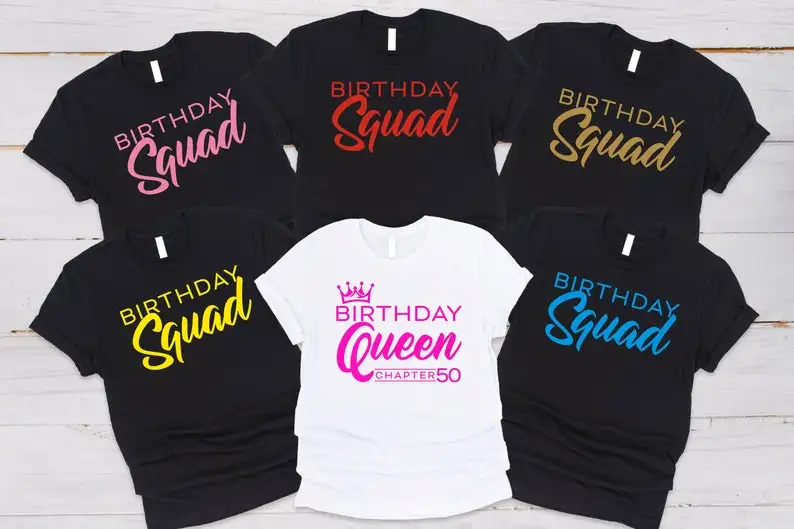 

Birthday Queen and Squad Group T Shirts birthday queen t shirt Squad Tees Personalized shirts Party y2k aesthetic tops