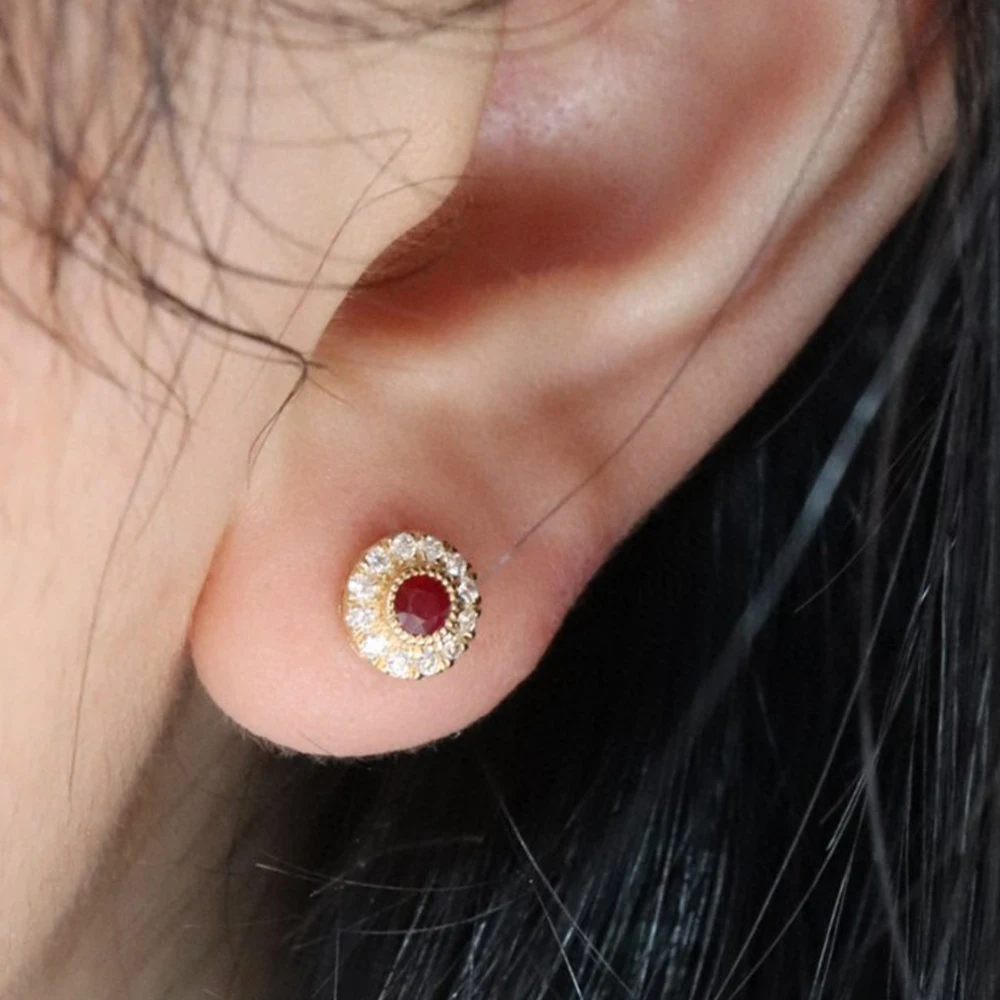 CANNER New Ruby Zircon Ear Studs For Women\'S S925 Sterling Silver Piercing Earrings Creative Personality Small Stud Earrings