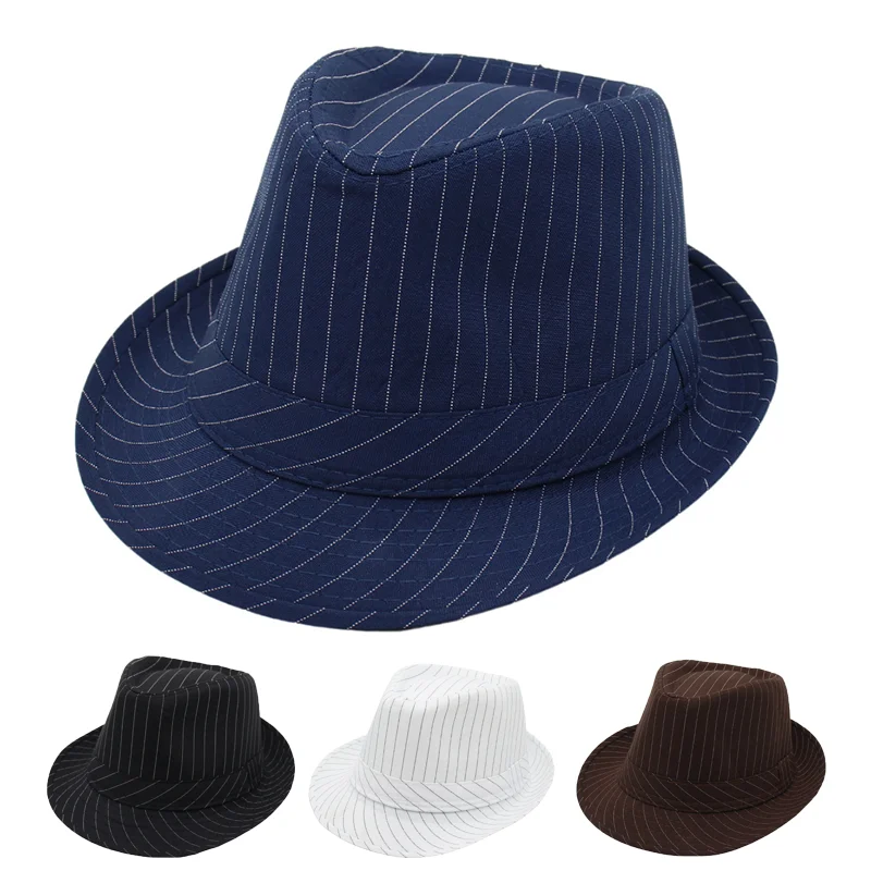 

Vintage Striped Fedora Hat – Retro Flat-Top Wool Felt Gentleman Hat for Men & Women, Classic European Style Jazz Cap
