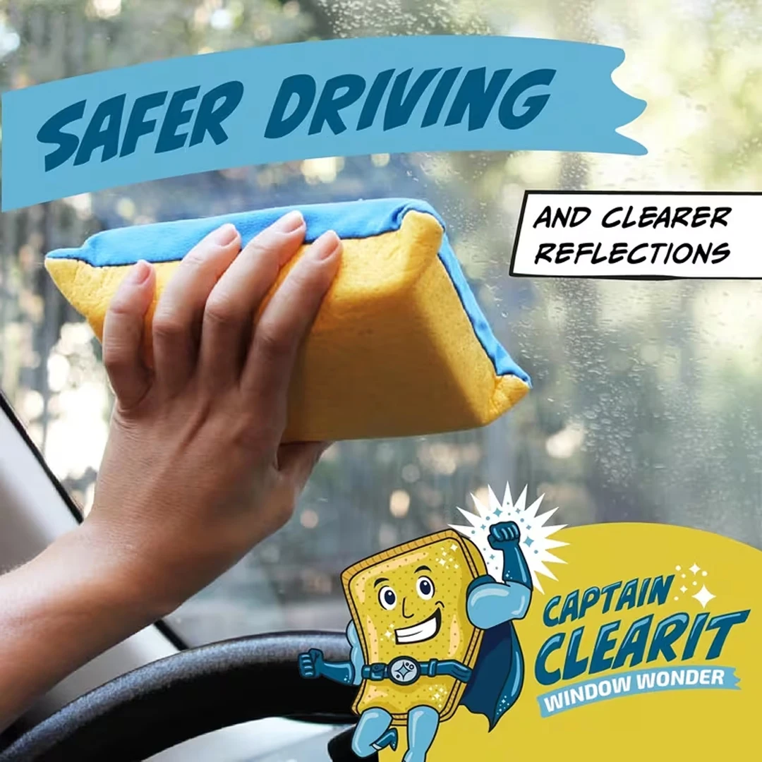Captain Clear Miracle Cleaning Sponge Anti Fog Absorbent Glass Sponge Universal for Car Window Mirror Home Cleaning