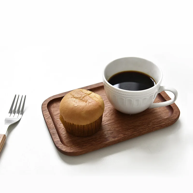 Cross-border Spot Japanese Solid Wooden Tray Meal Inventory Heart Plate Rectangular Walnut Color Dessert Fruit Plate Fruit Dish