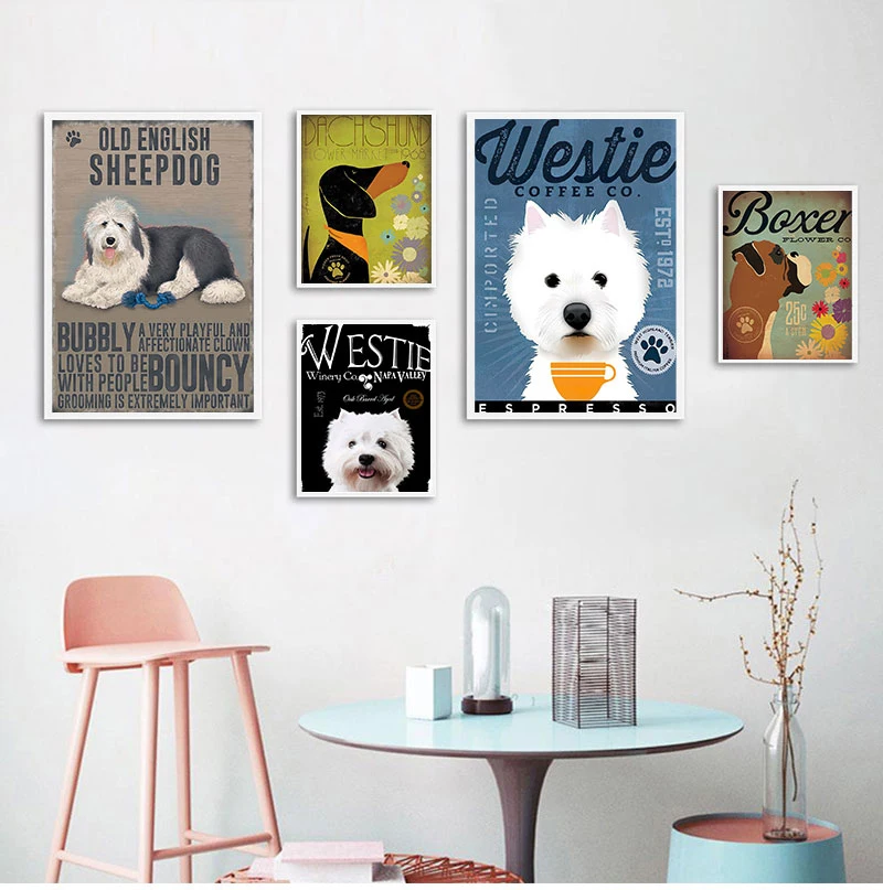 Westie Black Dog Art Coffee Wall Decor Cute Poster Animals Canvas Painting Home Decor Scandinavian Living Room Decoration