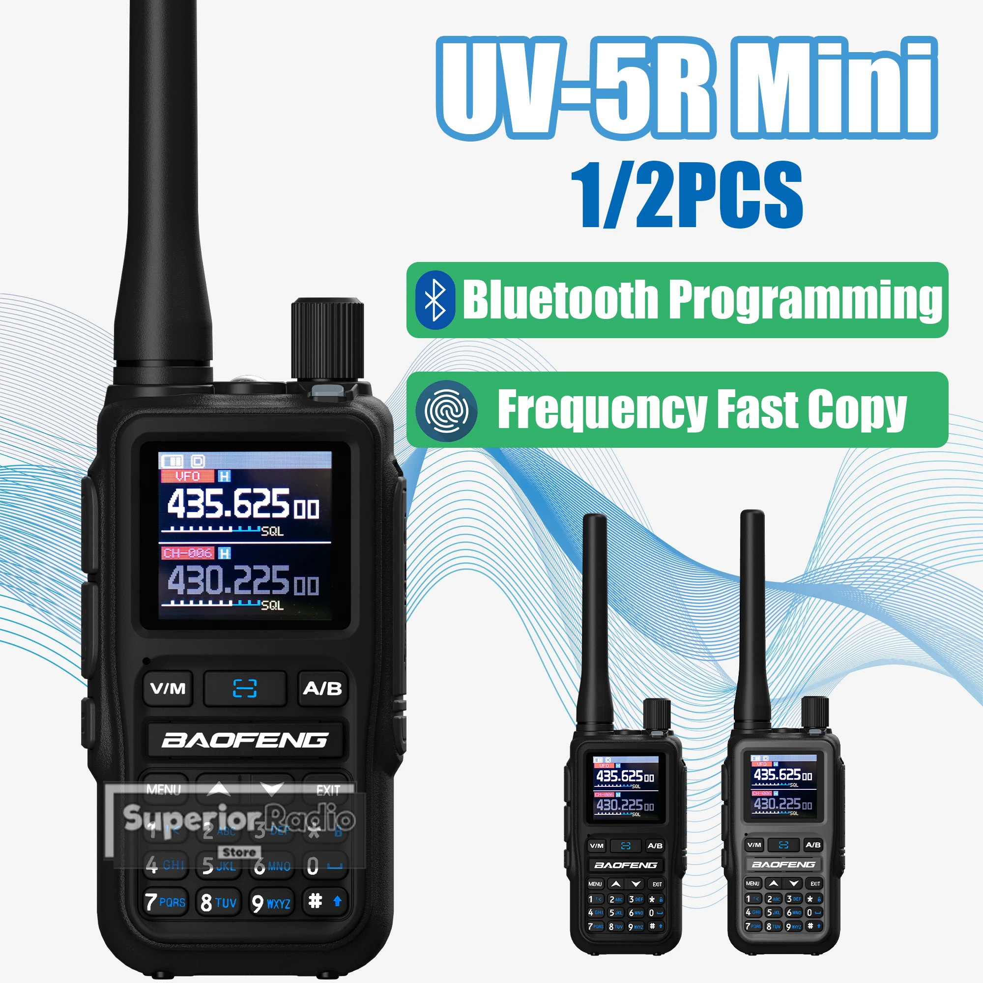 1/2PCS Baofeng UV-5R Mini Walkie Talkie Bluetooth Programming Type-C Dual PTT Lightweight 999 Channels Flashlight Frequency Copy