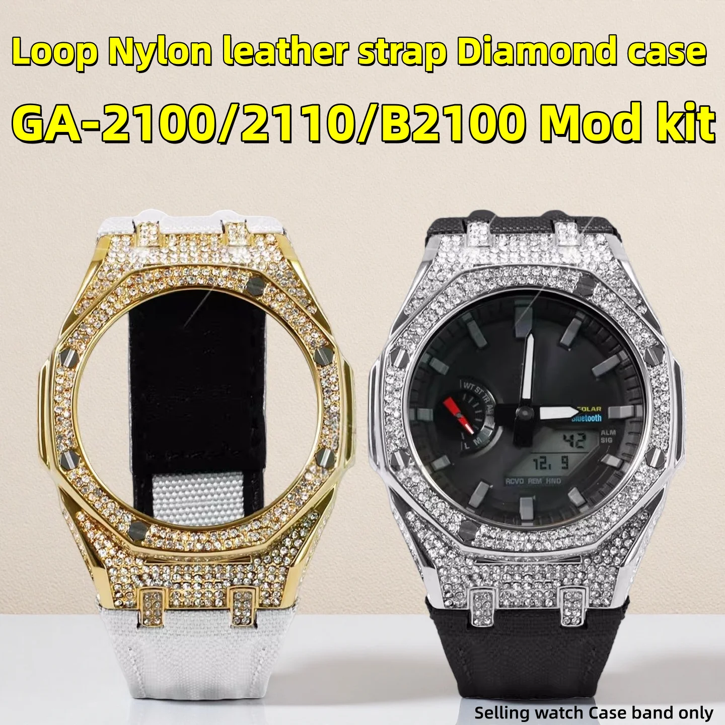GA2100 Nylon strap+Diamond case Mod Kit For Casio G-SHOCK GA-2110 GA-B2100 GA-2100 upgrade steel bezel Nylon leather watch band