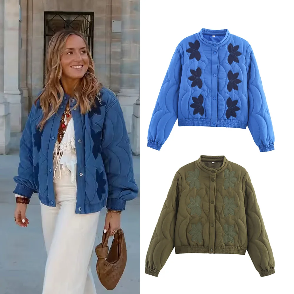 

2025 Autumn Winter Women Parks Coat Floral Embroidery Single Breasted Short Jacket Winter Warm Vintage Long Sleeve Outerwear