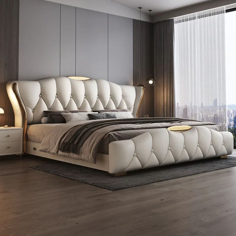 Contact Leather Frame Double Bed King Size Wooden Luxury Twin Double Bed Princess Modern Cama Matrimonial Bedroom Furniture