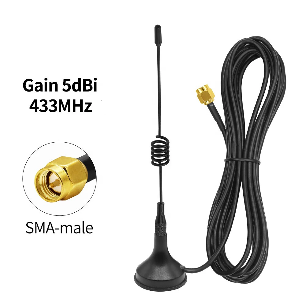 

433Mhz Magnetic Sucker Antenna Small Base Long Range Radio Aerial 5dBi SMA Male 3M Cable for Wireless Module Data Transmission