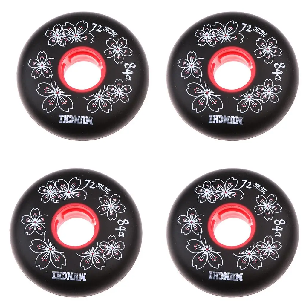 4/Set Inline Skating Wheels Replacement Roller Hockey Wheels 84A, Black/Red,