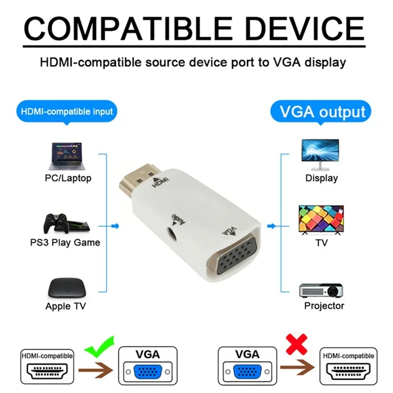NEW HDMI-compatible to VGA Cable Converter Male To Famale Converter Adapter 3.5 mm Jack Audio HD 1080P For PC Laptop Tablet