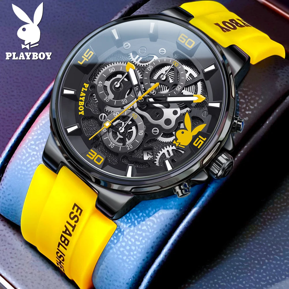 

PLAYBOY Luxury Original Watch for Men Silicone Strap Fashion Quartz Men's Wrist Watches Waterproof Luminous Sports Male Watch
