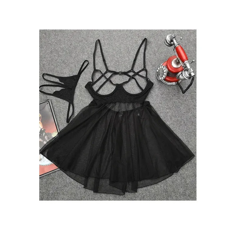 قمامة الدببة مفتوحة الصدر مثير بيبي دول الملابس الداخلية فستان المرأة الحمالة فستان النوم الدانتيل شبكة مغر ثوب النوم 2025 جديد