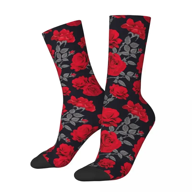 Y2K-Calcetines deportivos de poliéster para hombre y mujer, medias vintage con flores de rosas rojas, novedad, Primavera, Otoño e Invierno