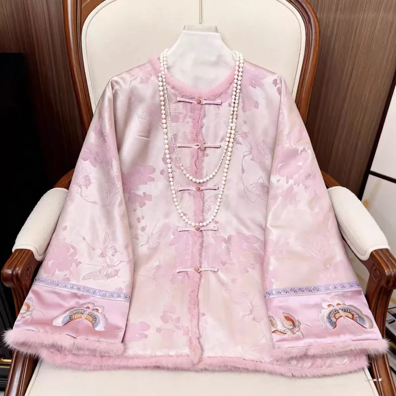 

Высококачественное зимнее теплое пальто, новый костюм Тан в китайском стиле, женское свободное пальто в китайском Новом году, элегантное жаккардовое пальто с вышивкой, S-XXL