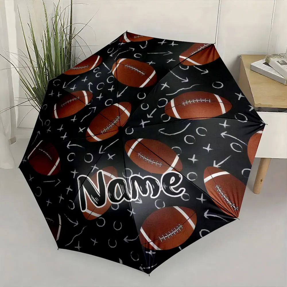 Custom Name Umbrella, Football Themed Umbrella with Strategy Design Folding Umbrella for Sunny and Rainy,Gift