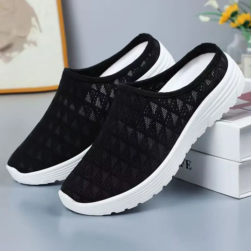 

Men's Summer New Big Size Baotou Mesh Half Slippers Unisex Soft Sole Non Slip Breathable Lightweight Outdoor Walking Slippers
