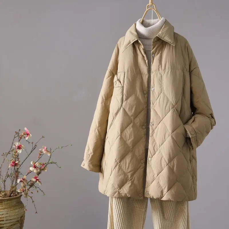 Nowa damska kurtka puchowa na jesień i zimę, luźna, ciepła, z kołnierzem, kurtka puchowa typu koszula.