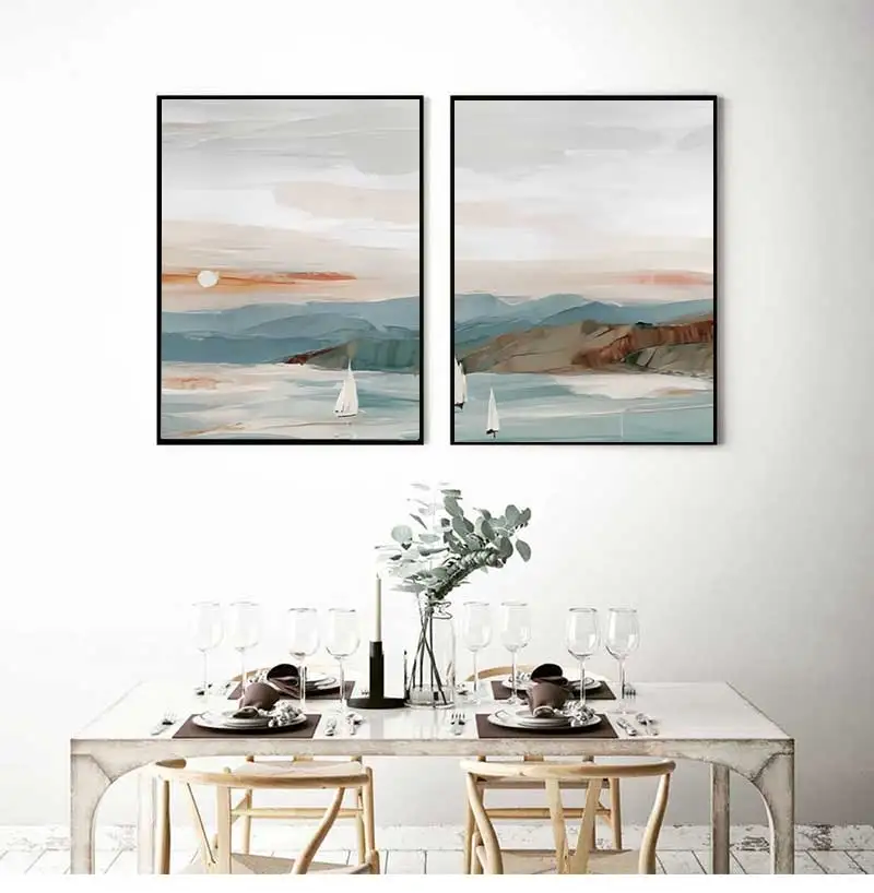 Affiche d'art triptyque Tranquil Coast - Décoration murale de style impressionniste abstrait, art mural sur toile exquis, cadeau parfait pour les amateurs d'art