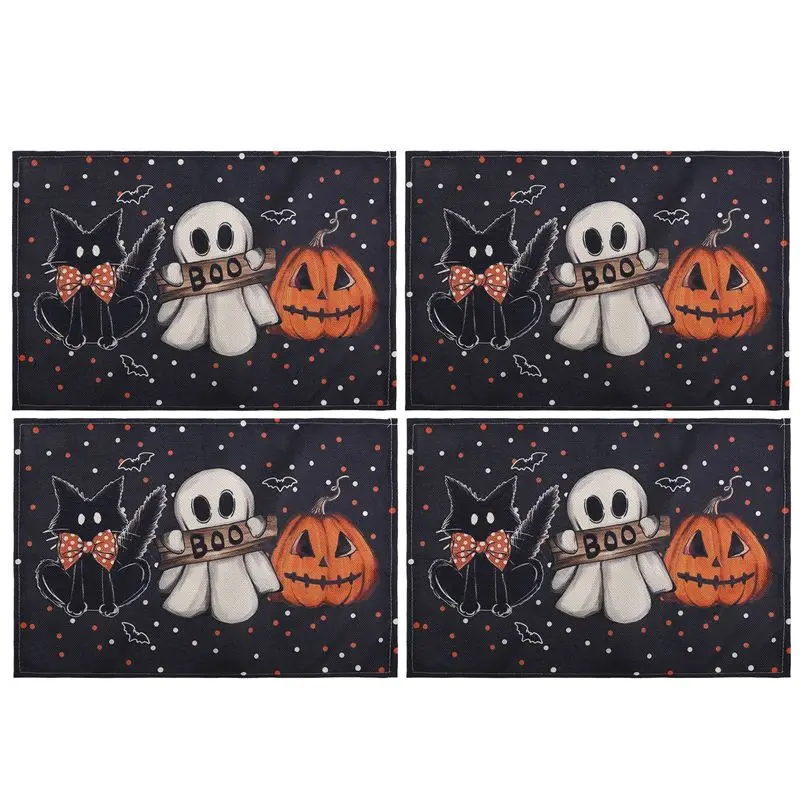 ETRT Polka Dot Ghostly Pumpkin Cat Halloween Placemats Seasonal Fall Table Decor