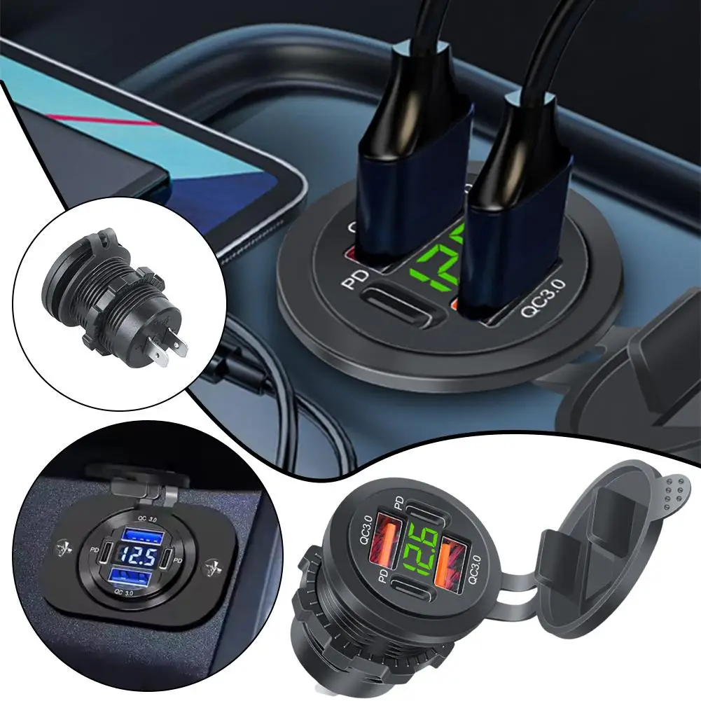 

Автомобильное зарядное устройство 4-портовое Dual PD + Dual QC3.0 с цифровым дисплеем Автомобильное модифицированное USB-зарядное устройство Быстрая зарядка Универсальное для автомобиля RV и Yac Y7A2