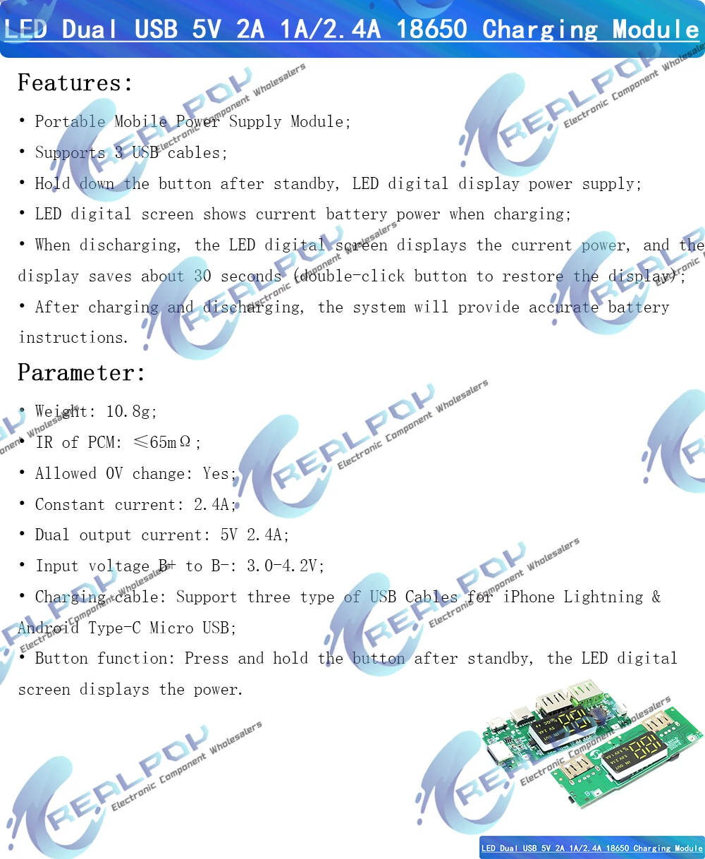 LED Dual-USB 5V 2.4A Micro/Type-C USB Mobile Powerbank 18650 Lademodul Lithium-Batterie-Ladeplatine mit Schutzschaltung – Detail 1
