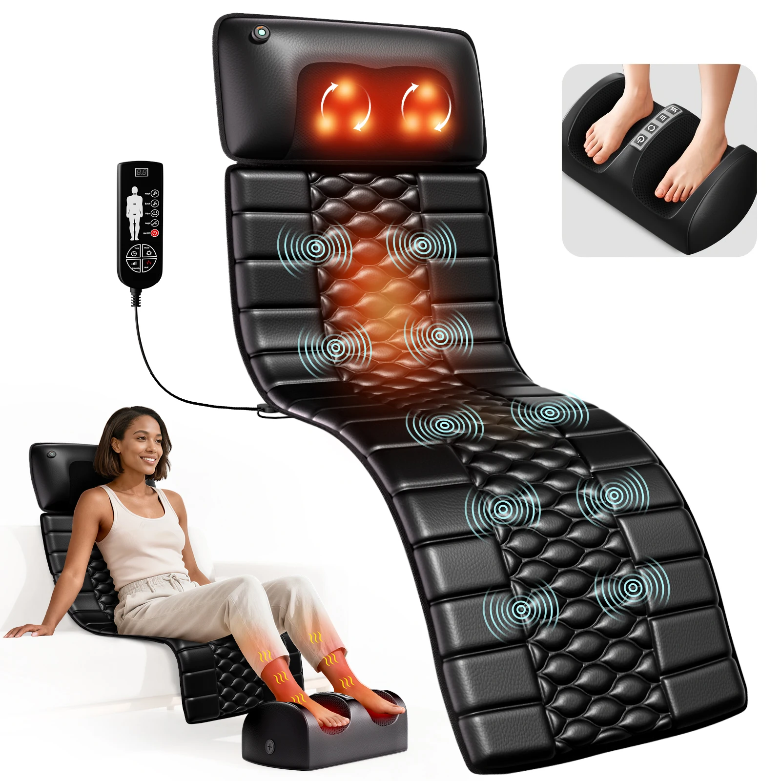 Shiatsu-massagemat, vibratieverwarming voor het hele lichaam, verlichting van diepe weefselpijn voor nekbenen, stimulatiekussen voor thuiskantoorgebruik - afbeelding 2