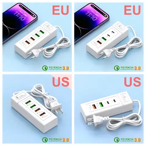 4Ports USB Fast Charger Station USB HUB3.0 Multi Splitter Adapter USB C Expander Portable Travel Charger For iPhone Xiaomi Phone