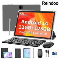 Relndoo 10.1 Inch Android 14 Tablet, 12GB(6+6 Expand) RAM 128GB ROM, 5MP+8MP Camera, WiFi,1280x800 IPS Display, Type-C Charging