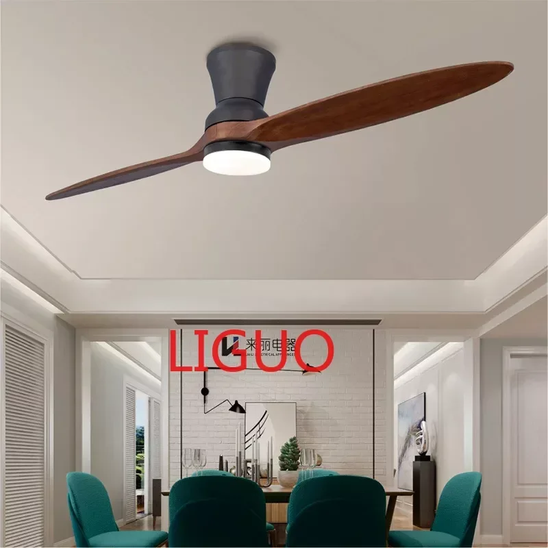 

Two-Leaf Solid Wood Ceiling Fan Household Minimalist Dining Room Fan Lamp Integrated Living Room Electric Fan Lamp Bedroom Frequ