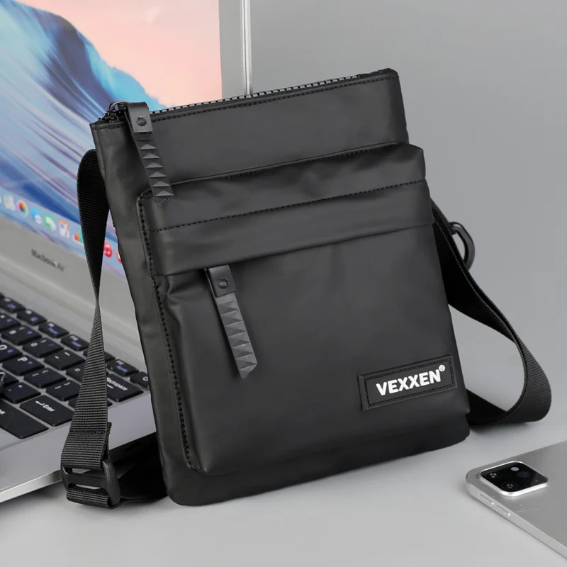 Messenger Sling Bags For Men Casual PU Leather Zipper Crossbody Pouch Simple Mini Crossbody Phone Bag Male Side Shoulder Bag