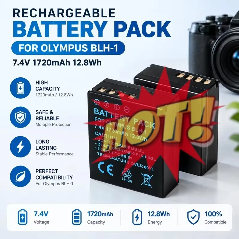 for Olympus BLH1 Battery Compatible with EM1 Mark II Mark III EM1 Second Third Generation Camera Rechargeable Li-ion Power