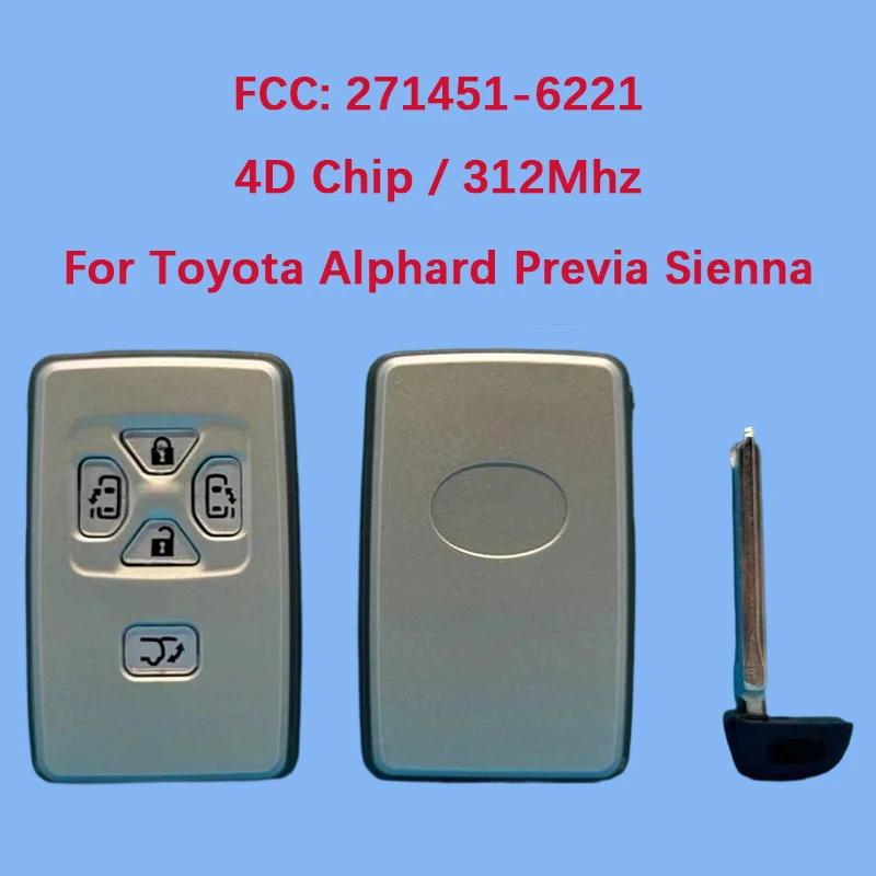 

CN007070 Aftermarket 5-кнопочный смарт-брелок 312 МГц FCC 271451-6221 4D чип для Toyota