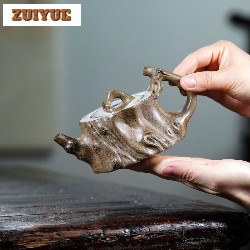 

250ml Vintage Yixing Purple Clay Teapots Handmade Tree Stump Pot Raw Ore Wood-fired Porcelain Mud Kettle Zisha Tea Set Tea Gift