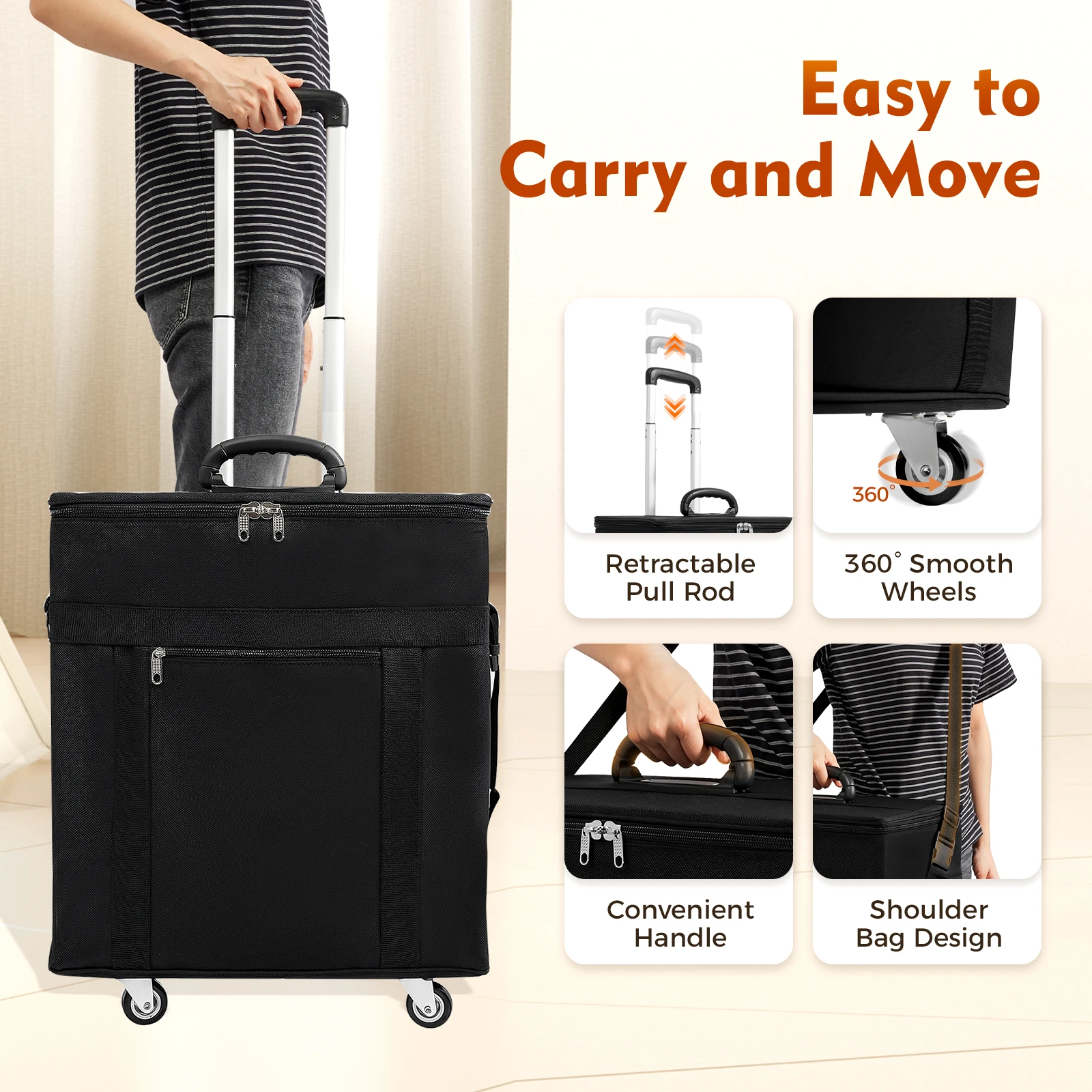 180-Pair Eyeglasses Storage Trolley Case Portable Rolling Organizer Durable Oxford Cloth Travel Case