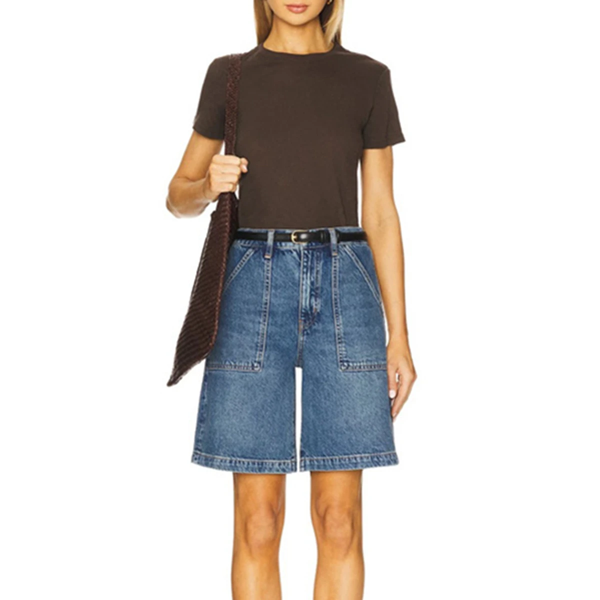 

Withered Nordic Minimalist Pocket Denim Shorts Summer Casual Denim Pants Retro Bermuda Shorts Women