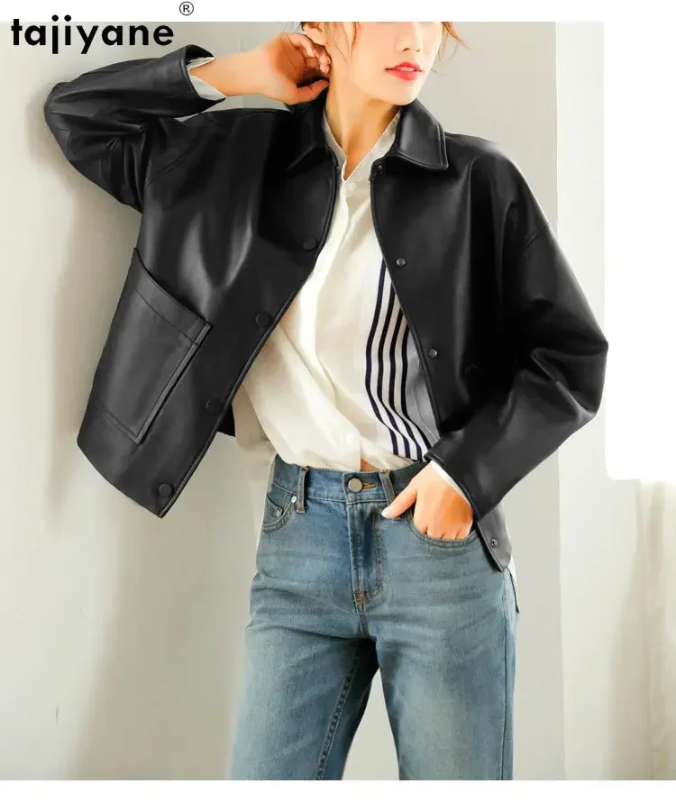 Tajiyane 100% Genuine Sheepskin Leather Jacket for Women 2023 Single-breasted Real Leather Jackets Woman Fashion Leather Coat