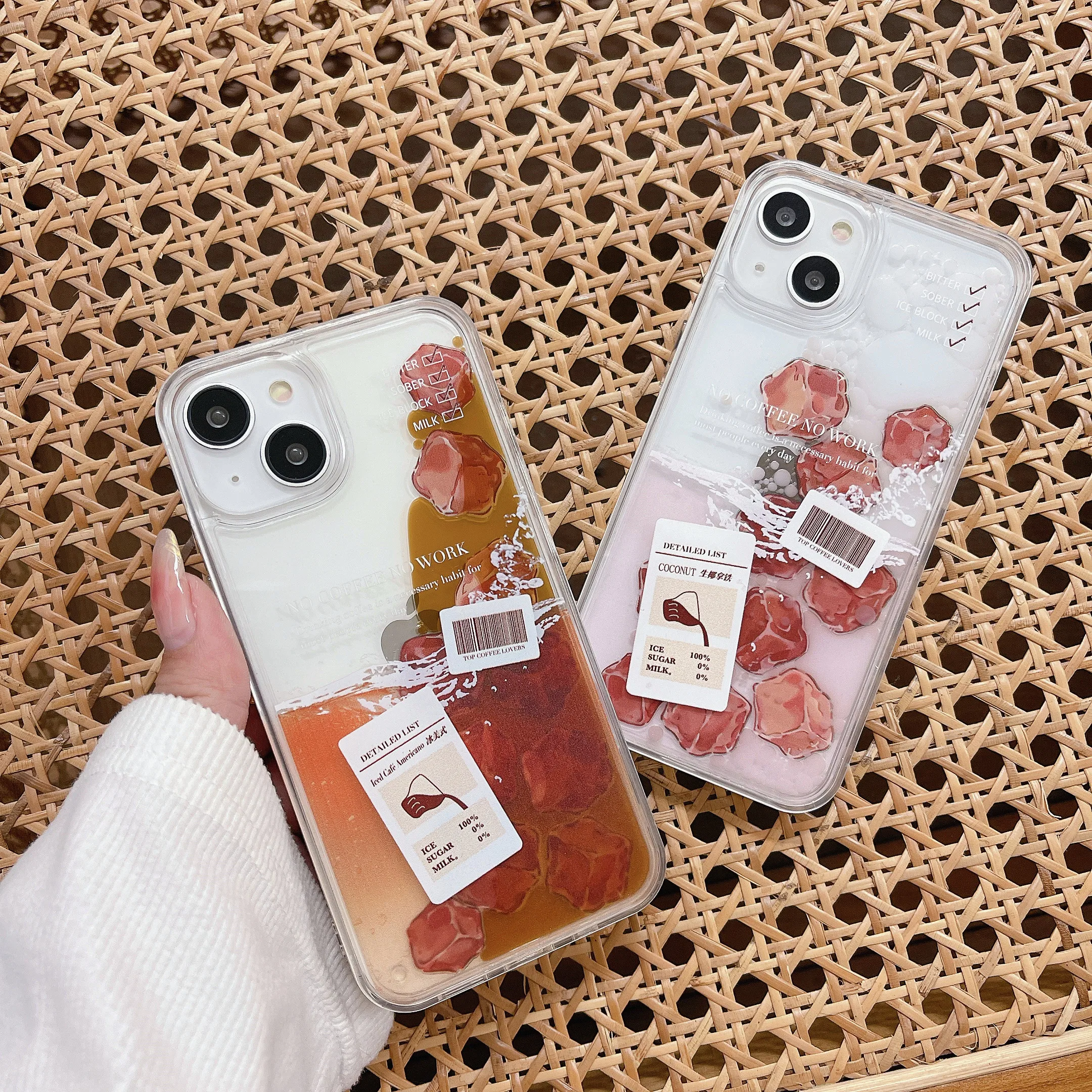 3D quicksand Coffee with ice cubes pattern for iPhone 15 15Pro 15Promax 14Promax 14Pro 14 13 13Promax 12 16 16Pro 11 hard shell