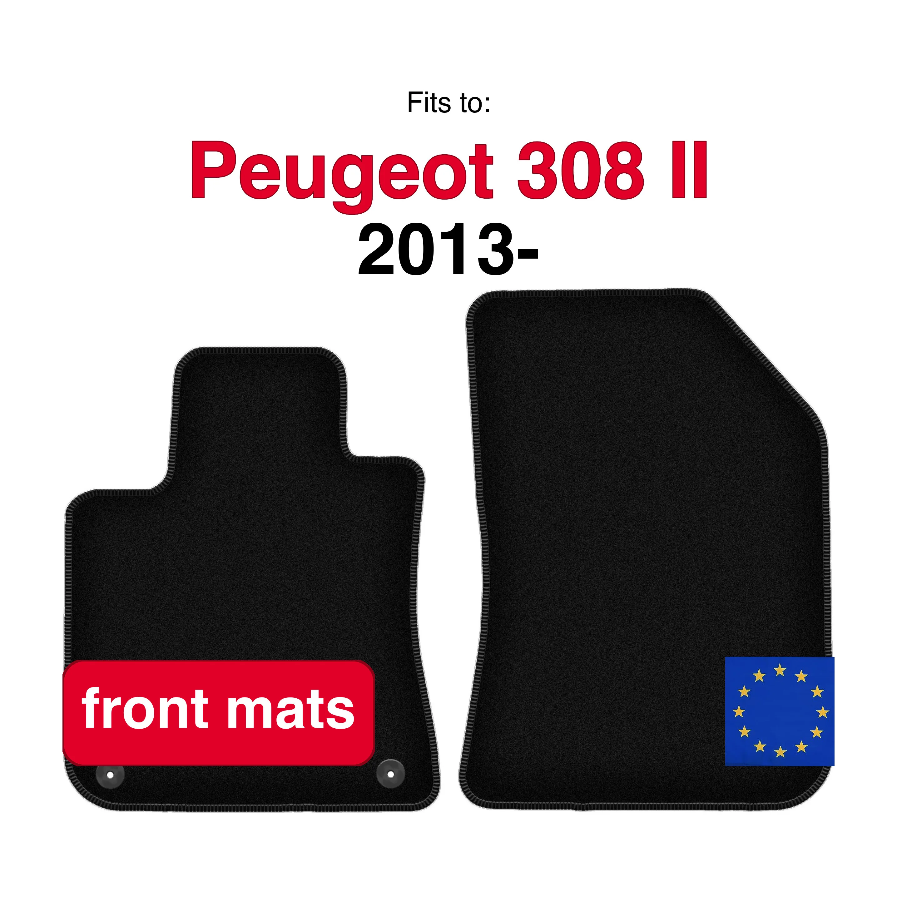 Tappeti anteriori in velluto per Peugeot 308 II hatchback (2013-) -Nero (2 pz)
