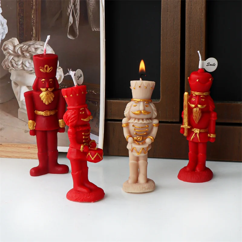 3D Nutcracker Soldier Silicone Candle Mold Western Solemn King Walnut Soldier Handmade Resin Wax Mold for Candle Making